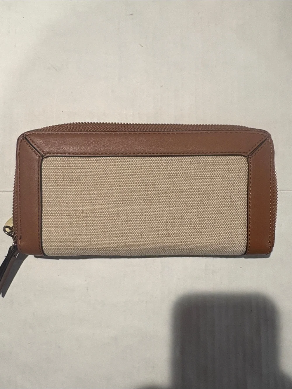 Nine West Tan and Cream Zip Wallet with Gold Logo